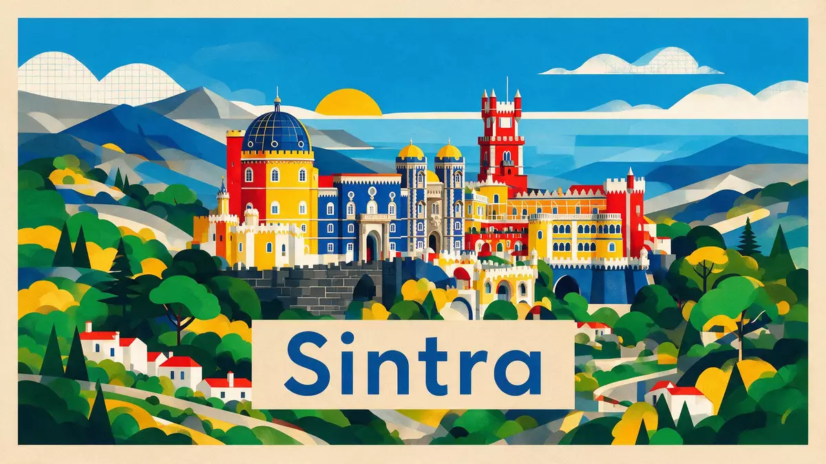 Bauhaus-Poster als Abstraktion von Schloss Pena Sintra in Sintra, Portugal