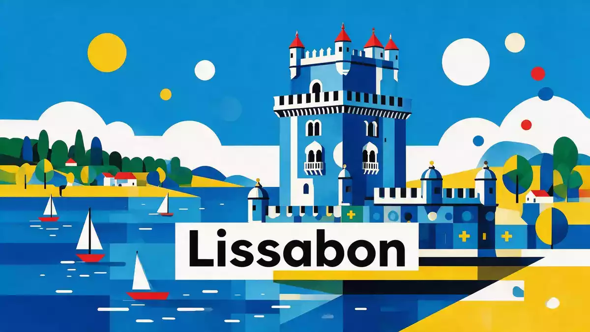 Bauhaus-Poster als Abstraktion von Turm von Belém in Lissabon, Portugal