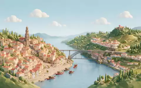 Isometrisches Diorama von Ribeira Porto und Umgebung in Porto Portugal, verspielte Low-Poly-Kulisse in Pastellfarben - Foto: THN