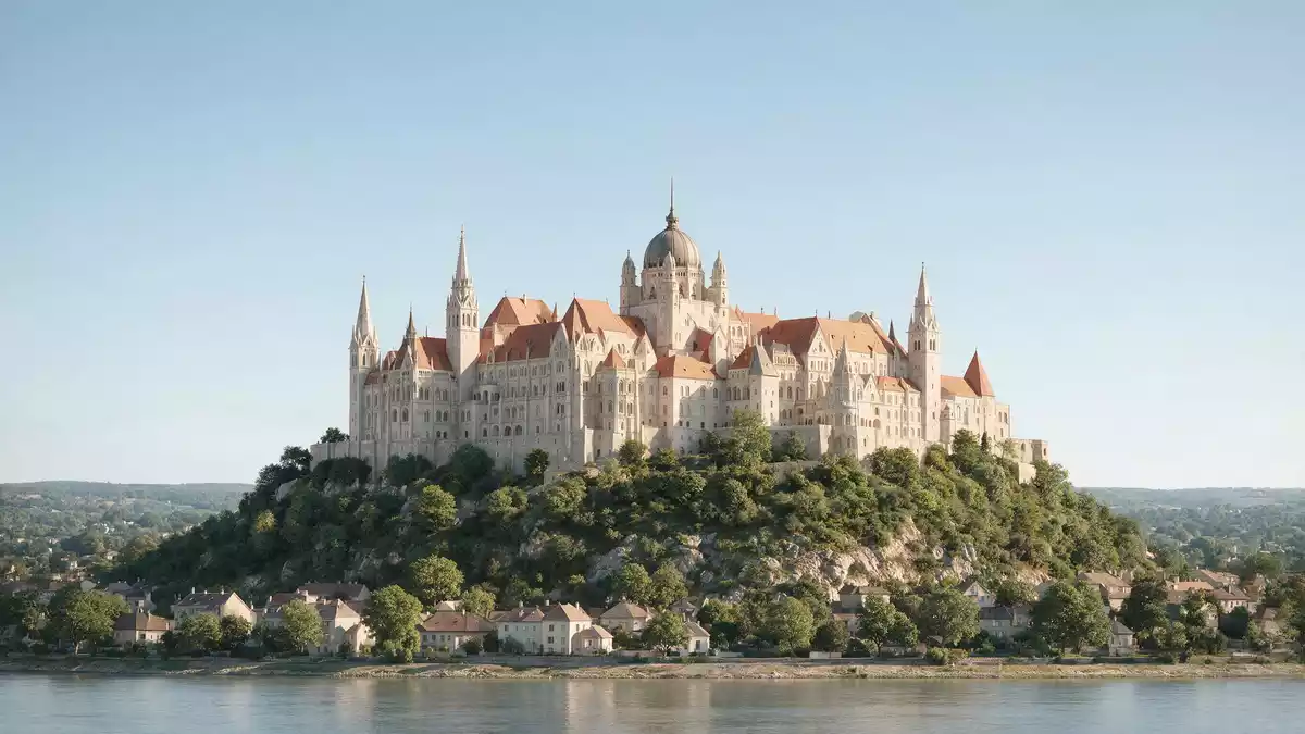 Architektur-Render von Burgpalast Budapest in Budapest, Ungarn bei Tageslicht