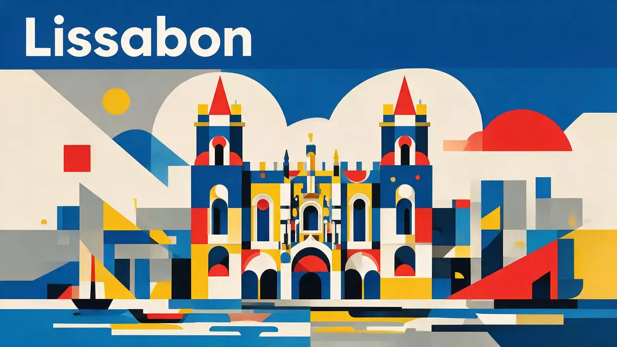 Bauhaus-Poster als Abstraktion von Hieronymus-Kloster Lissabon in Lissabon, Portugal