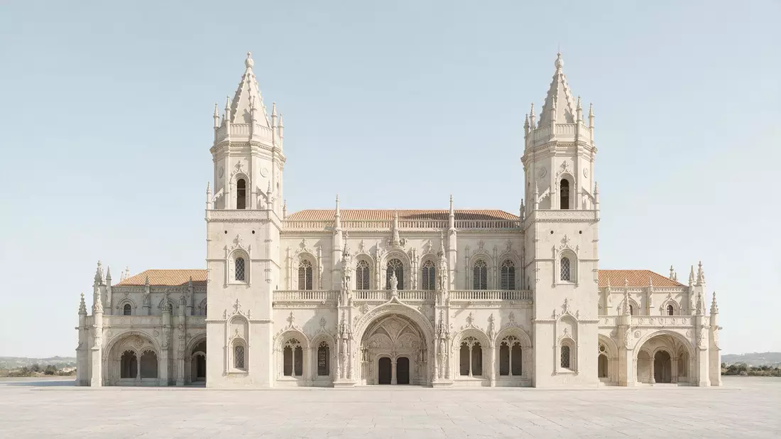 Architektur-Render von Hieronymus-Kloster Lissabon in Lissabon, Portugal bei Tageslicht