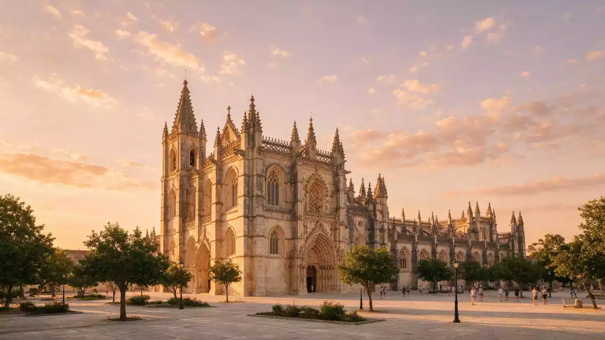 Fotorealistische Ansicht von Kloster von Batalha in Batalha, Portugal im Abendlicht