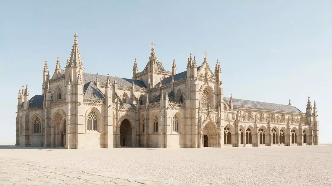 Architektur-Render von Kloster von Batalha in Batalha, Portugal bei Tageslicht