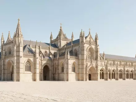 Moderner Architektur-Render zeigt Silhouette von Kloster von Batalha in Batalha Portugal, klare Linien und neutrales - Foto: THN