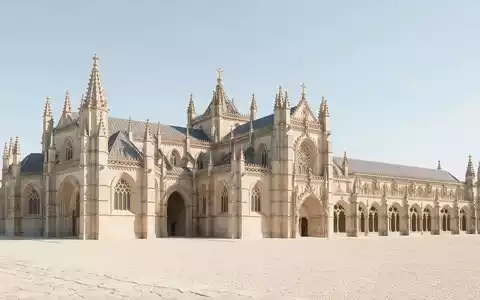 Moderner Architektur-Render zeigt Silhouette von Kloster von Batalha in Batalha Portugal, klare Linien und neutrales - Foto: THN