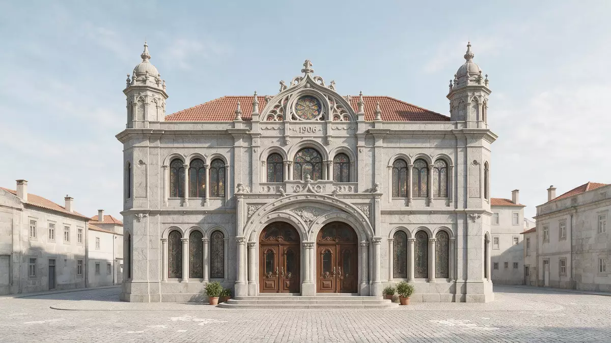 Architektur-Render von Livraria Lello Porto in Porto, Portugal bei Tageslicht