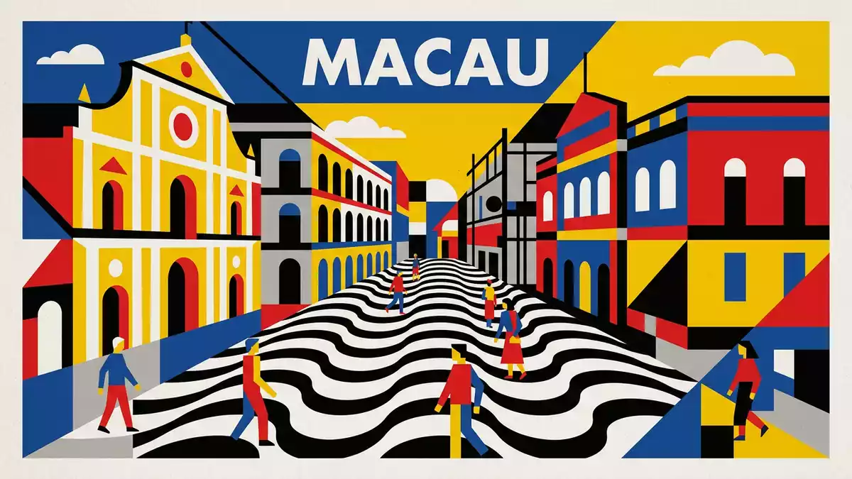 Bauhaus-Poster als Abstraktion von Senado Square Macau in Macau, China