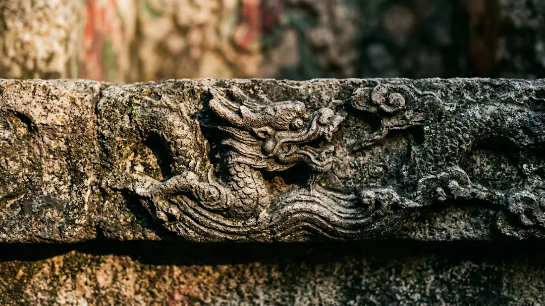 Makroaufnahme eines Materialdetails am Wahrzeichen A-Ma-Tempel Macau, Macau China