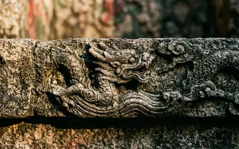 Extreme Makroaufnahme eines Materialdetails am Wahrzeichen A-Ma-Tempel Macau in Macau China, taktile Struktur und weiches - Foto: THN