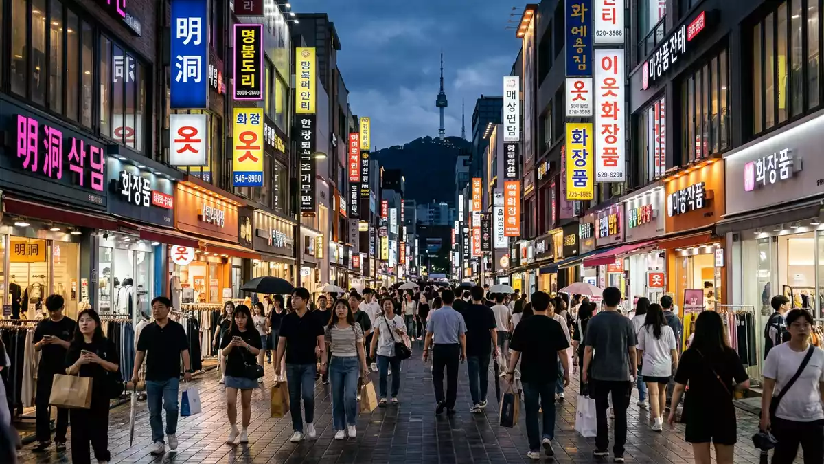 Editorial-Reisemagazinbild vom Wahrzeichen Myeongdong in Seoul, Sudkorea