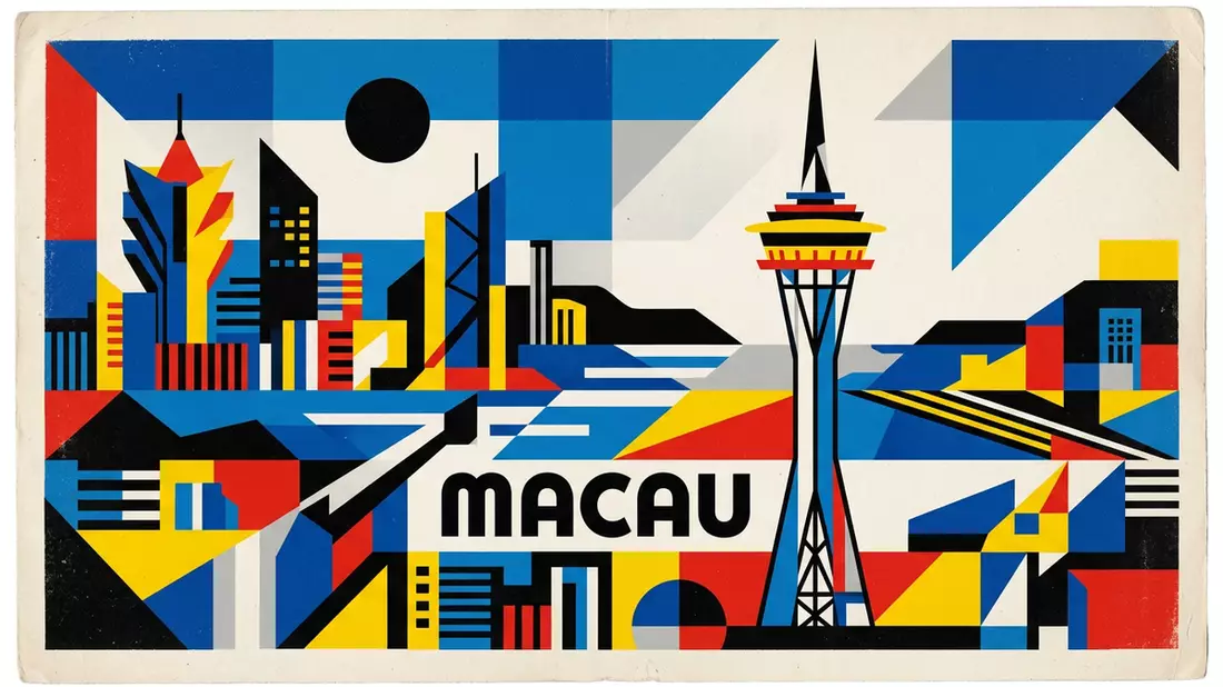 Bauhaus-Poster als Abstraktion von Macau Tower in Macau, China