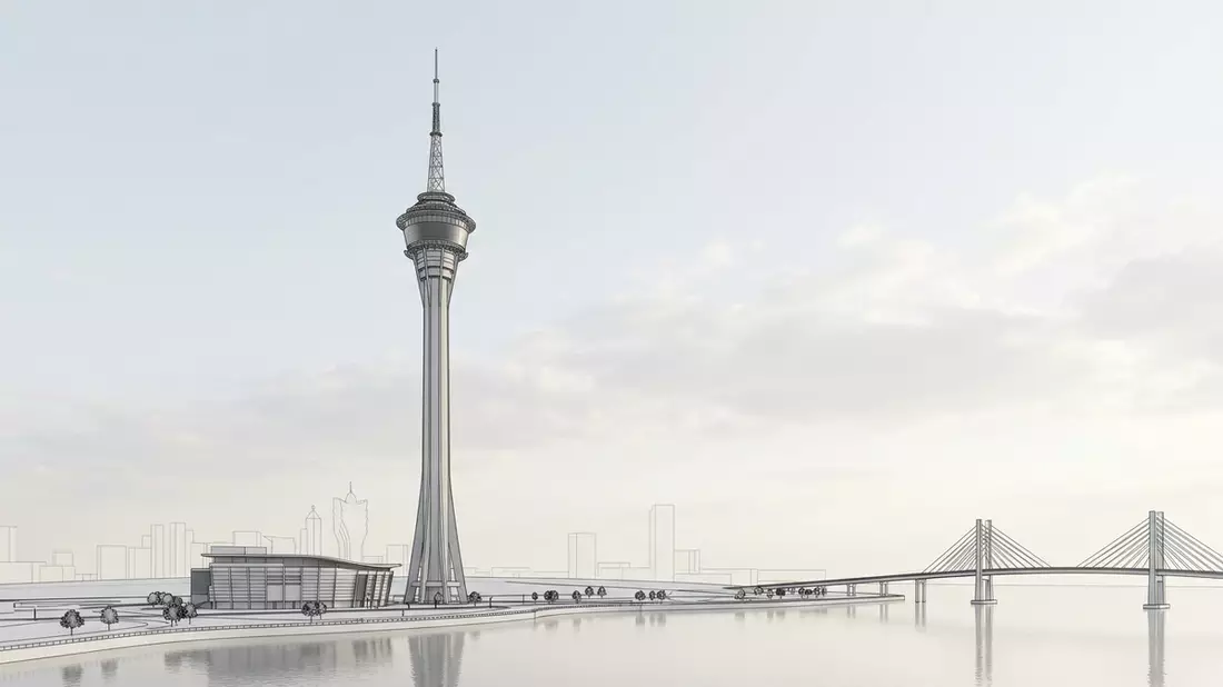 Architektur-Render von Macau Tower in Macau, China bei Tageslicht