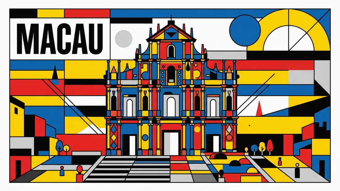 Bauhaus-Poster als Abstraktion von Ruinen von St. Paul Macau in Macau, China