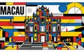 Bauhaus-Poster als geometrische Abstraktion von Ruinen von St. Paul Macau in Macau China, kraeftige Grundfarben - Foto: THN