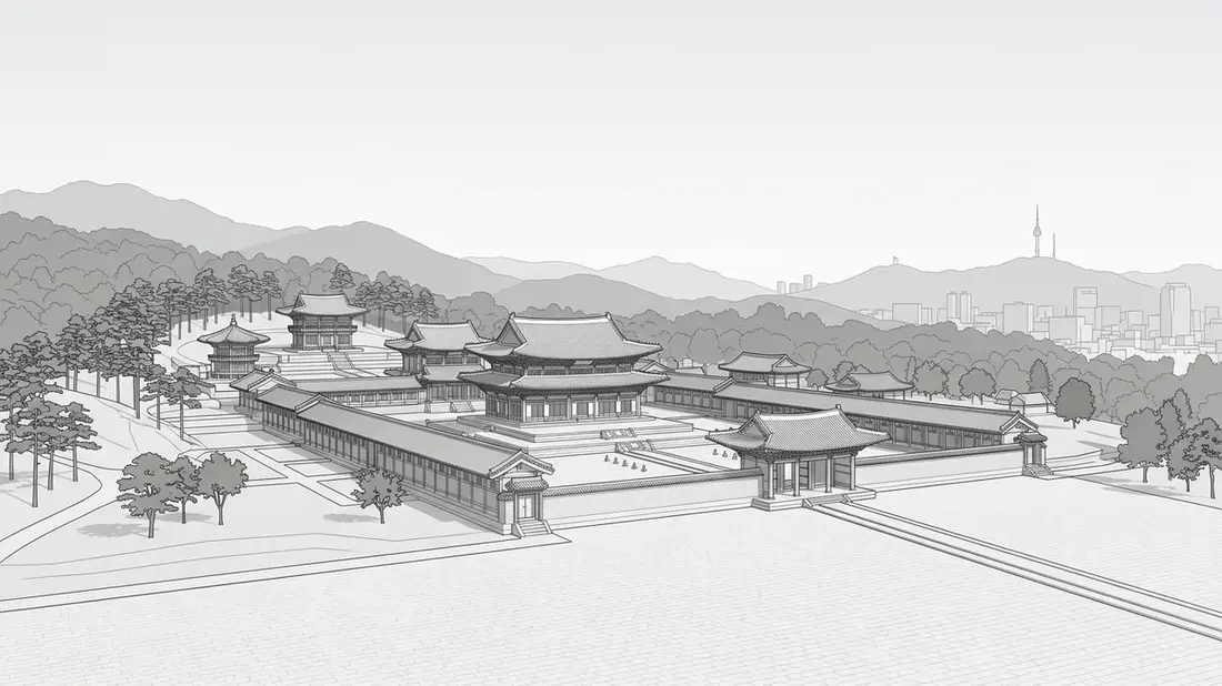 Architektur-Render von Changdeokgung Seoul in Seoul, Sudkorea bei Tageslicht