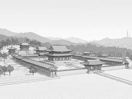 Moderner Architektur-Render zeigt Silhouette von Changdeokgung Seoul in Seoul Sudkorea, klare Linien und neutrales Tageslicht - Foto: THN
