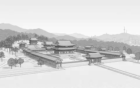 Moderner Architektur-Render zeigt Silhouette von Changdeokgung Seoul in Seoul Sudkorea, klare Linien und neutrales Tageslicht - Foto: THN