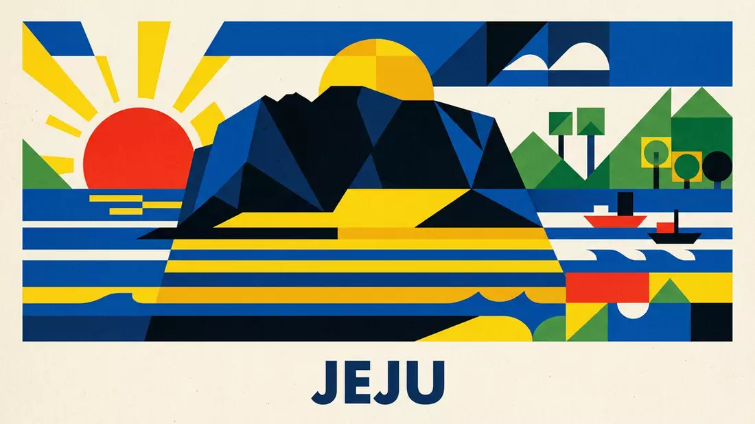 Bauhaus-Poster als Abstraktion von Seongsan Ilchulbong in Jeju, Sudkorea