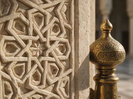 Extreme Makroaufnahme eines Materialdetails am Wahrzeichen Al-Fateh-Moschee Manama in Manama Bahrain, taktile Struktur und weiches - Foto: THN