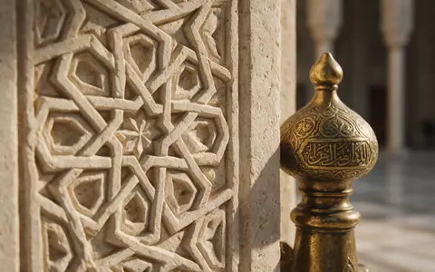 Extreme Makroaufnahme eines Materialdetails am Wahrzeichen Al-Fateh-Moschee Manama in Manama Bahrain, taktile Struktur und weiches - Foto: THN