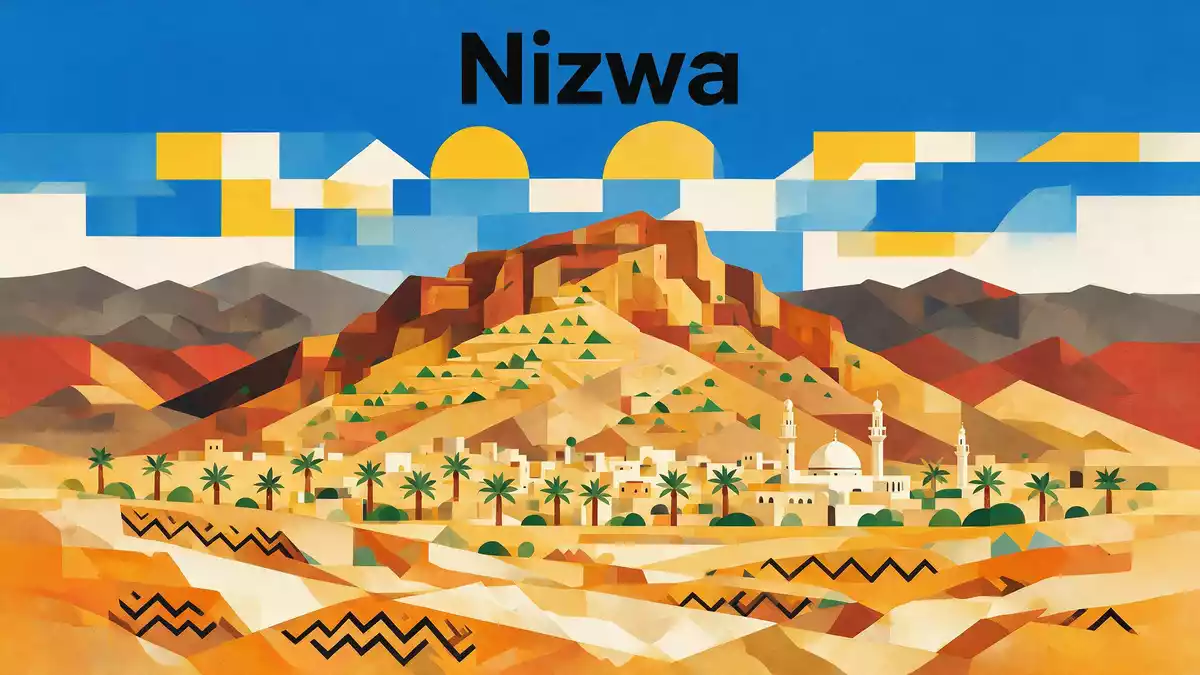 Bauhaus-Poster als Abstraktion von Jabal Akhdar Oman in Nizwa, Oman