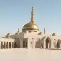 Moderner Architektur-Render zeigt Silhouette von Sultan-Qabus-Moschee Maskat in Maskat Oman, klare Linien und neutrales Tageslicht - Foto: THN