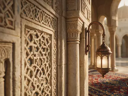 Extreme Makroaufnahme eines Materialdetails am Wahrzeichen Sultan-Qabus-Moschee Maskat in Maskat Oman, taktile Struktur und weiches - Foto: THN