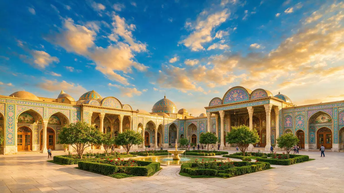 Fotorealistische Ansicht von Golestan-Palast Teheran in Teheran, Iran im Abendlicht