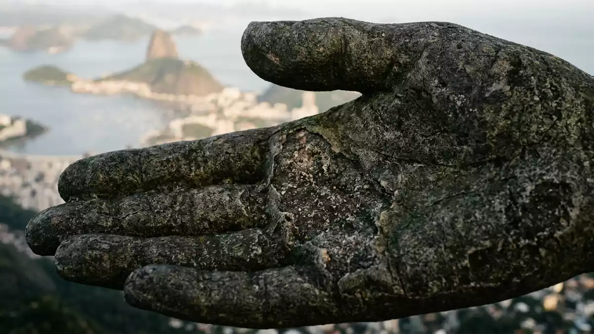Makroaufnahme eines Materialdetails am Wahrzeichen Christusstatue Rio de Janeiro, Rio de Jan…