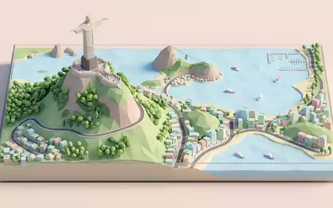 Isometrisches Diorama von Christusstatue Rio de Janeiro und Umgebung in Rio de Janeiro Brasilien, verspielte - Foto: THN