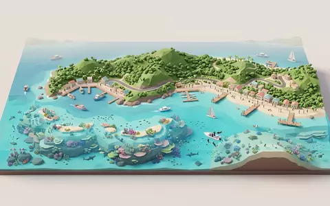 Isometrisches Diorama von Roatan-Korallenriff und Umgebung in Roatan Honduras, verspielte Low-Poly-Kulisse in Pastellfarben - Foto: THN