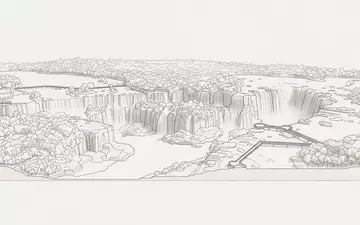 Moderner Architektur-Render zeigt Silhouette von Iguazu-Fälle in Foz do Iguacu Brasilien/Argentinien, klare Linien und neutrales - Foto: THN