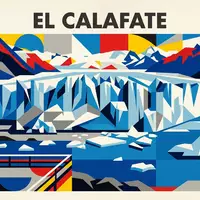 Bauhaus-Poster als geometrische Abstraktion von Perito-Moreno-Gletscher in El Calafate Argentinien, kraeftige Grundfarben und harte Formkanten - Foto: THN