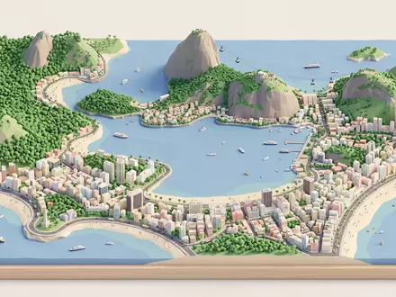 Isometrisches Diorama von Zuckerhut Rio de Janeiro und Umgebung in Rio de Janeiro Brasilien, verspielte - Foto: THN