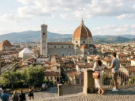 Editorialbild im Reisemagazin-Stil vom Wahrzeichen Kathedrale von Florenz in Florenz Italien, ausgewogene Bildgestaltung und natuerliches - Foto: THN