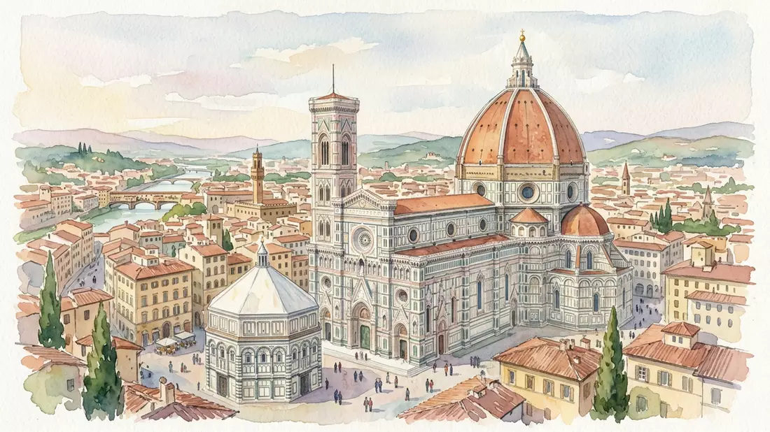Aquarell-Illustration von Kathedrale von Florenz in Florenz, Italien als Reiseposter
