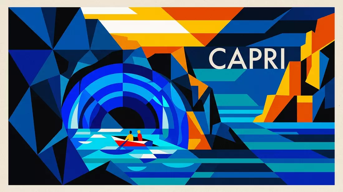 Bauhaus-Poster als Abstraktion von Blaue Grotte Capri in Capri, Italien