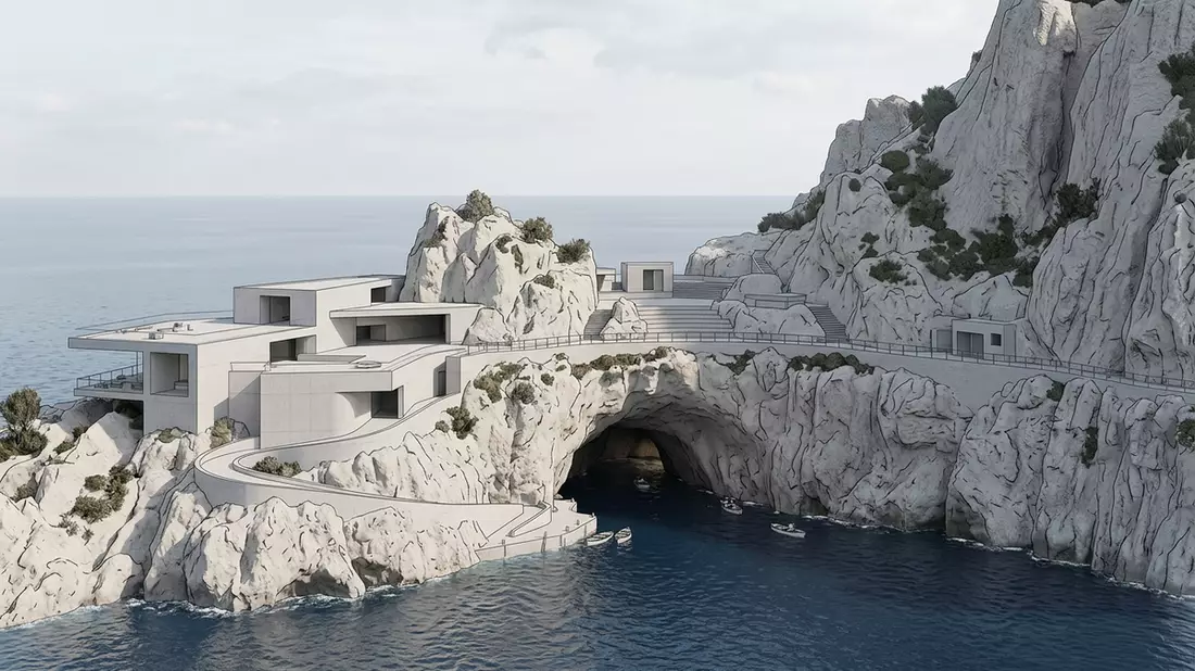 Architektur-Render von Blaue Grotte Capri in Capri, Italien bei Tageslicht