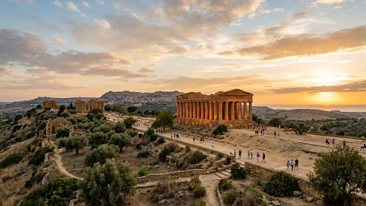 Fotorealistische Ansicht von Tal der Tempel Agrigent in Agrigento, Italien im Abendlicht
