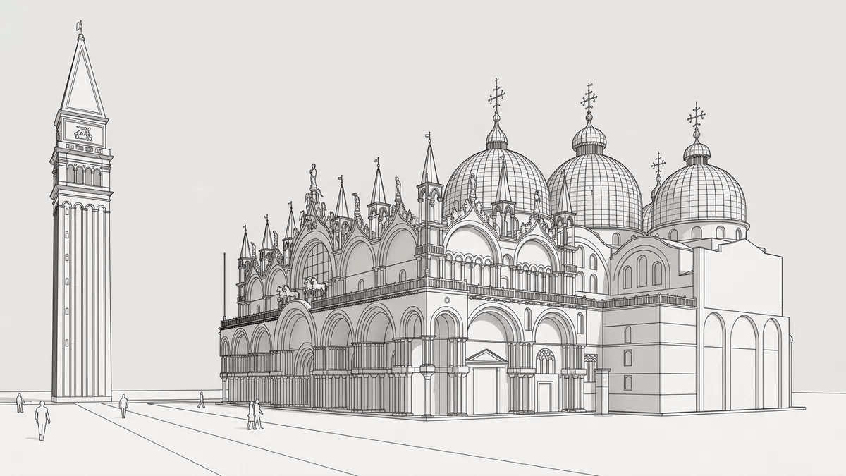 Architektur-Render von Markusdom Venedig in Venedig, Italien bei Tageslicht
