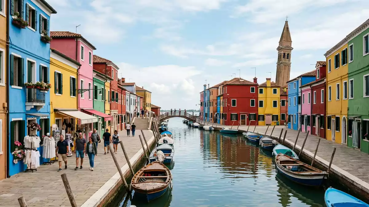 Editorial-Reisemagazinbild vom Wahrzeichen Burano in Venedig, Italien