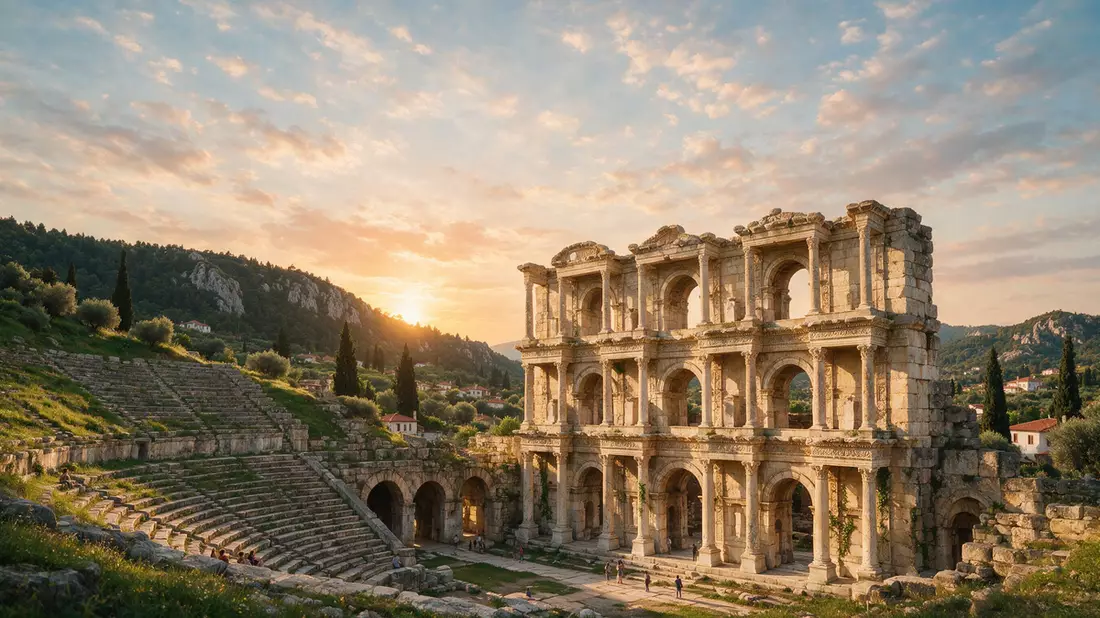 Fotorealistische Ansicht von Ephesos in Selcuk, Türkei im Abendlicht