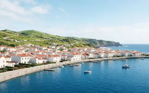 Moderner Architektur-Render zeigt Silhouette von Sete Cidades Azoren in Ponta Delgada Portugal, klare Linien und - Foto: THN