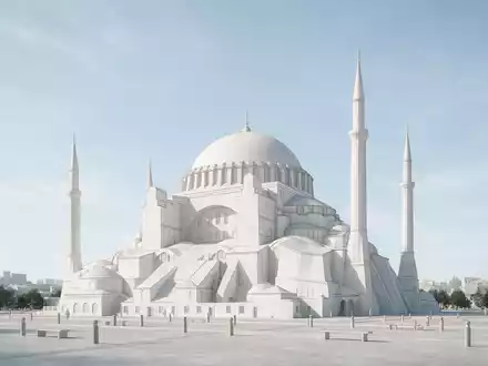 Moderner Architektur-Render zeigt Silhouette von Hagia Sophia Istanbul in Istanbul Türkei, klare Linien und neutrales - Foto: THN