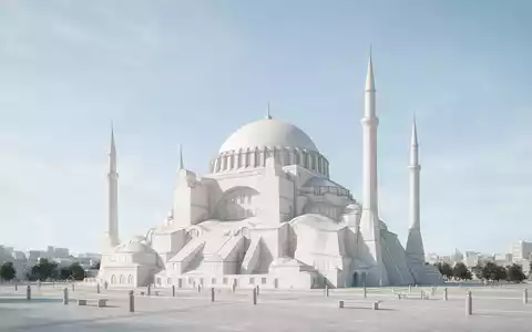 Moderner Architektur-Render zeigt Silhouette von Hagia Sophia Istanbul in Istanbul Türkei, klare Linien und neutrales - Foto: THN