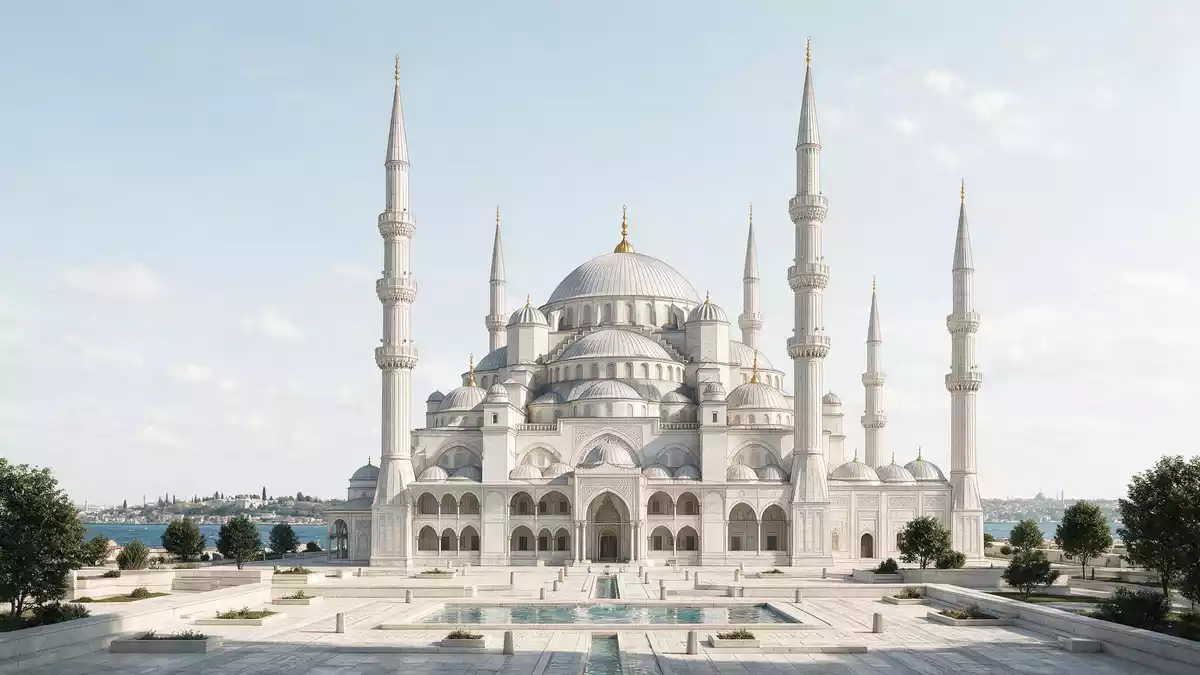 Architektur-Render von Blaue Moschee Istanbul in Istanbul, Türkei bei Tageslicht