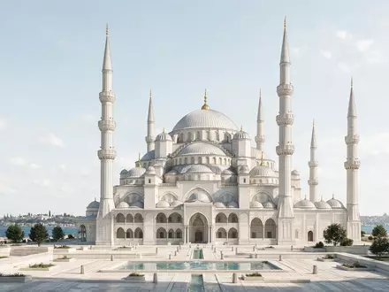 Moderner Architektur-Render zeigt Silhouette von Blaue Moschee Istanbul in Istanbul Türkei, klare Linien und neutrales - Foto: THN