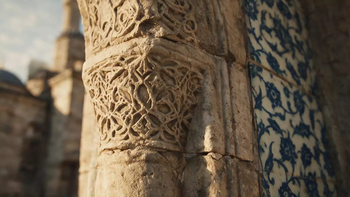 Makroaufnahme eines Materialdetails am Wahrzeichen Blaue Moschee Istanbul, Istanbul Türkei