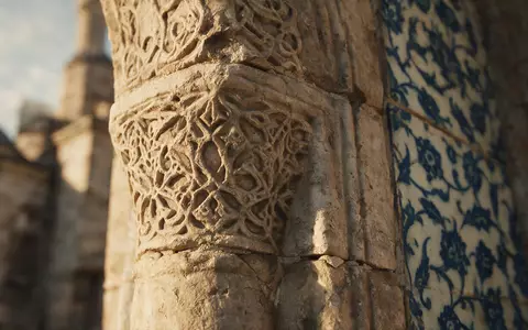 Extreme Makroaufnahme eines Materialdetails am Wahrzeichen Blaue Moschee Istanbul in Istanbul Türkei, taktile Struktur und - Foto: THN
